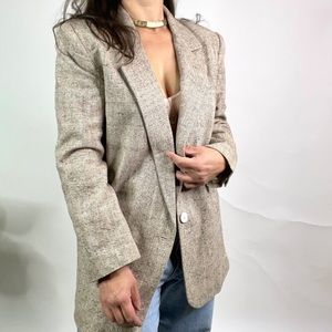 Vintage Oatmeal Silk Tweed Blazer, Size 10